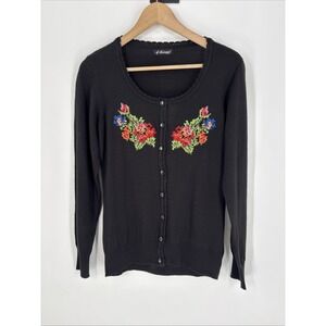 Usumus Triko Womens Floral‎ Cross Stitch Cardigan Sweater Size S Cottagecore